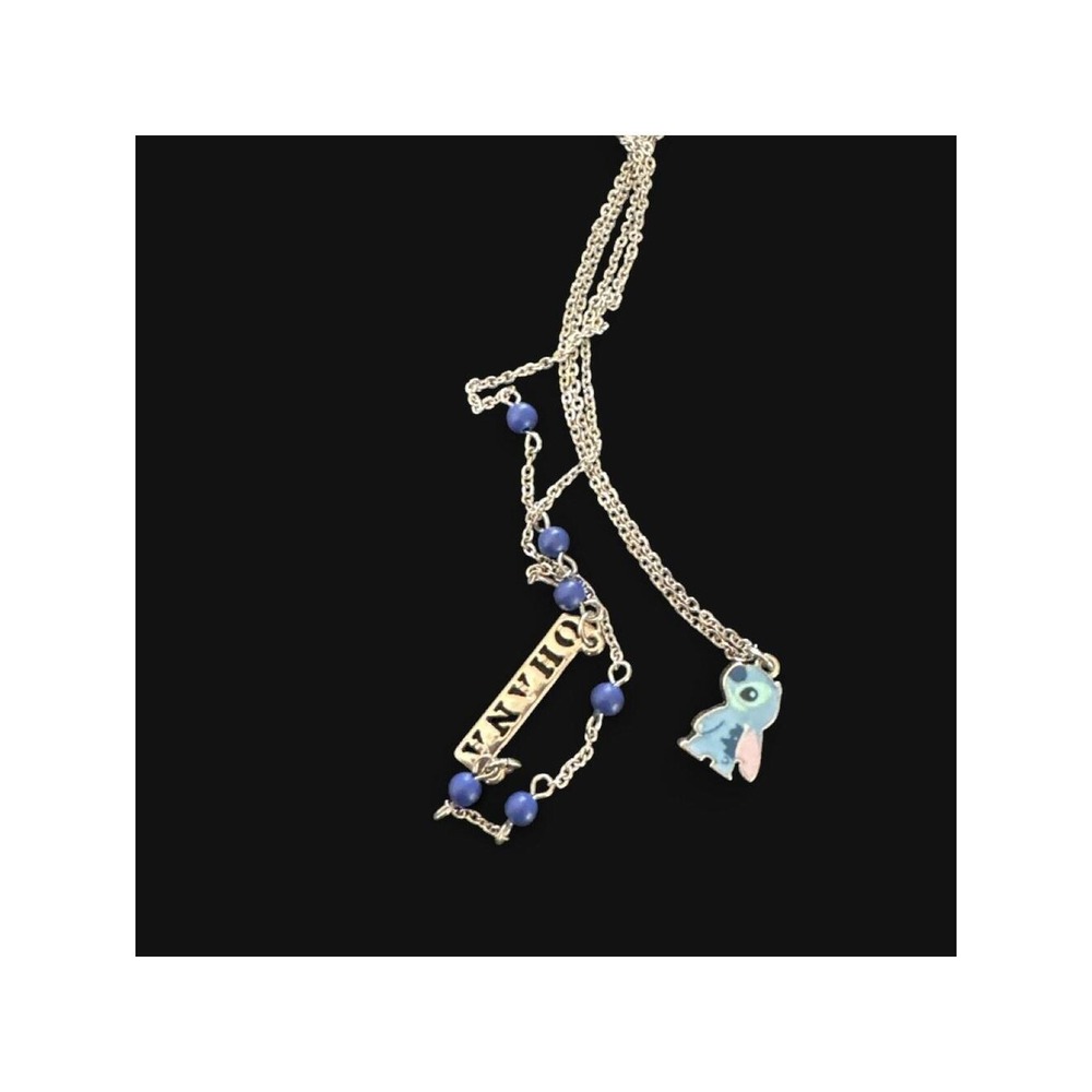 3-Disney Lilo & Stitch Necklace Women OS Silver Blue Excellent Ohana Pendant Bea